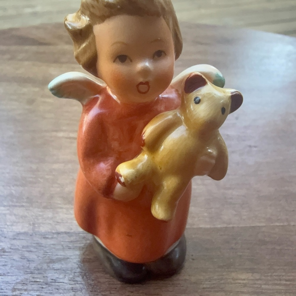 Orange Angel Figurine Toy with Teddy - Kids Decorative Play Figure